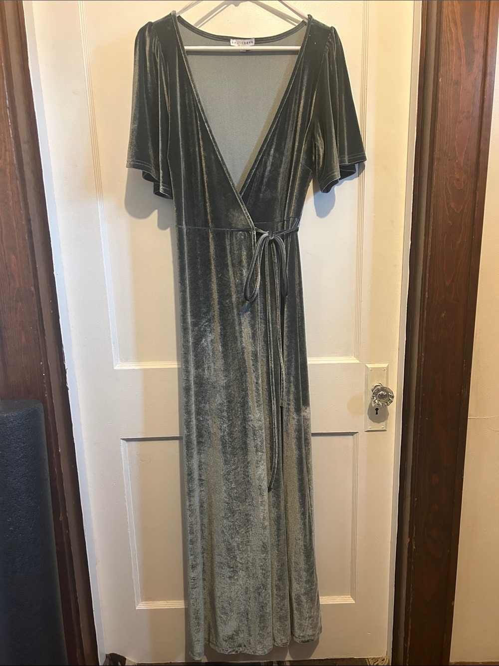 Baltic Born Silver-Grey Velvet Wrap Maxi Dress Medium